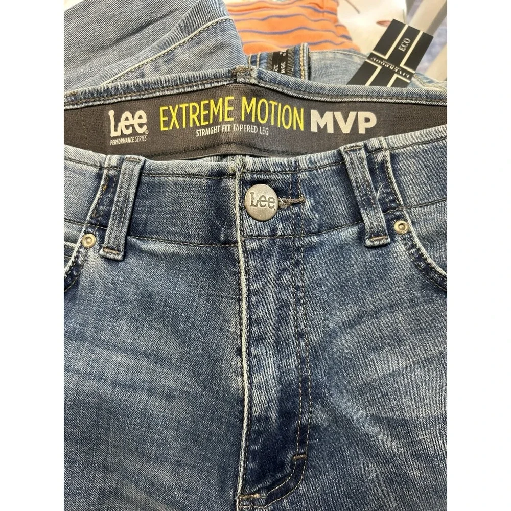 Men's New 32x32 Lee Jeans Blue Extreme Motion MVP‎ Straight-Fit Tapered-Leg 620